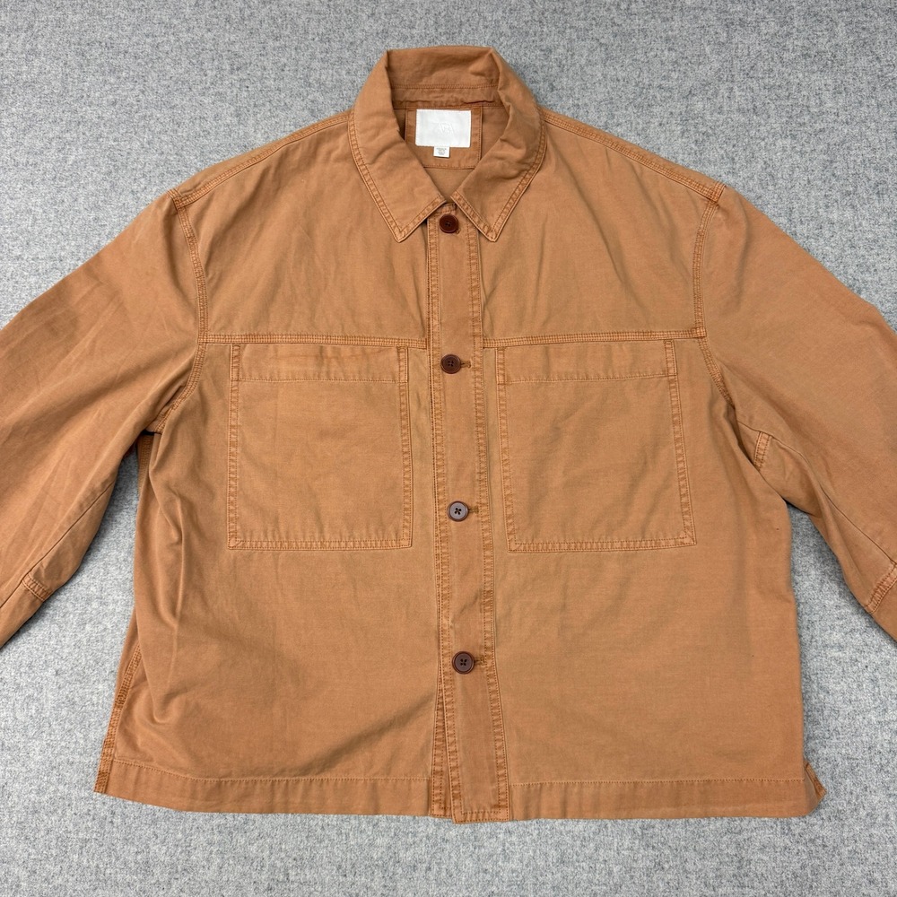 Zara Shirt Jacket Size XL Brown Cotton Button Up Utility Workwear Shacket 1502